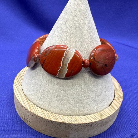 Genuine Red Jasper Stretch Bracelet Large Polished Jasper Stones - Picture 2 of 12